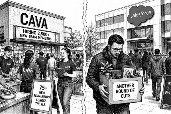 Cava Is Hiring 2,500 Workers. In the Same Week Salesforce Cut Hundreds. That Contrast Is the Story.