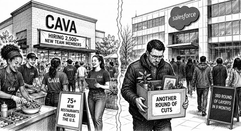 Cava Is Hiring 2,500 Workers. In the Same Week Salesforce Cut Hundreds. That Contrast Is the Story.