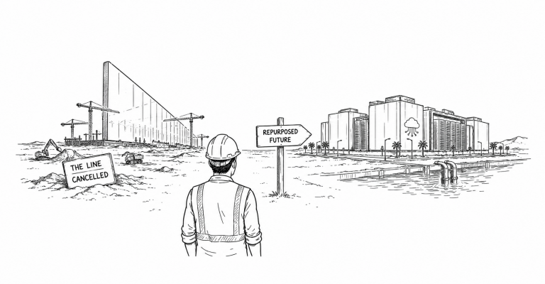 Saudi Arabia’s Failed Future City Is Being Reborn as an AI Data Center. The Workers Who Built It Are Not Invited to the Second Version.