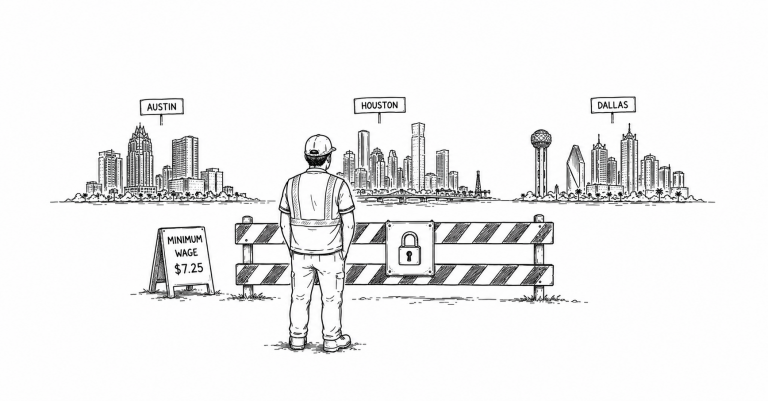 Texas Cities Are Legally Forbidden From Raising Their Own Minimum Wage. The Cities Where Living Costs Rose Fastest Are the Ones Most Locked Out.
