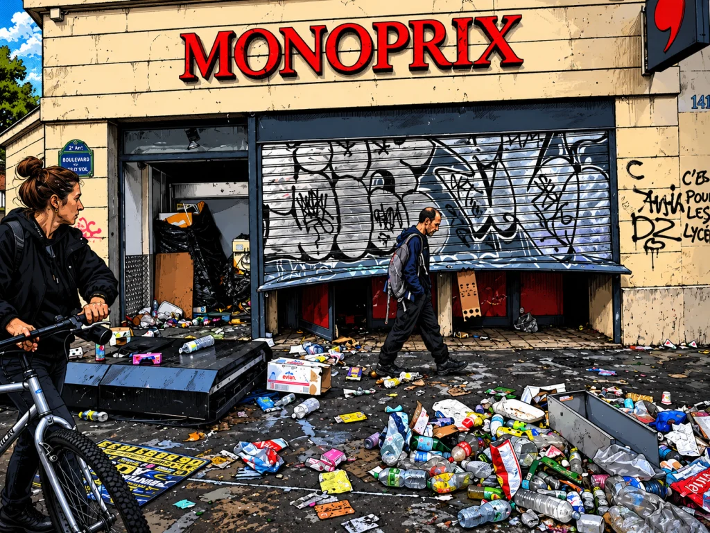 A looted supermarket in Paris the morning after the unrest.